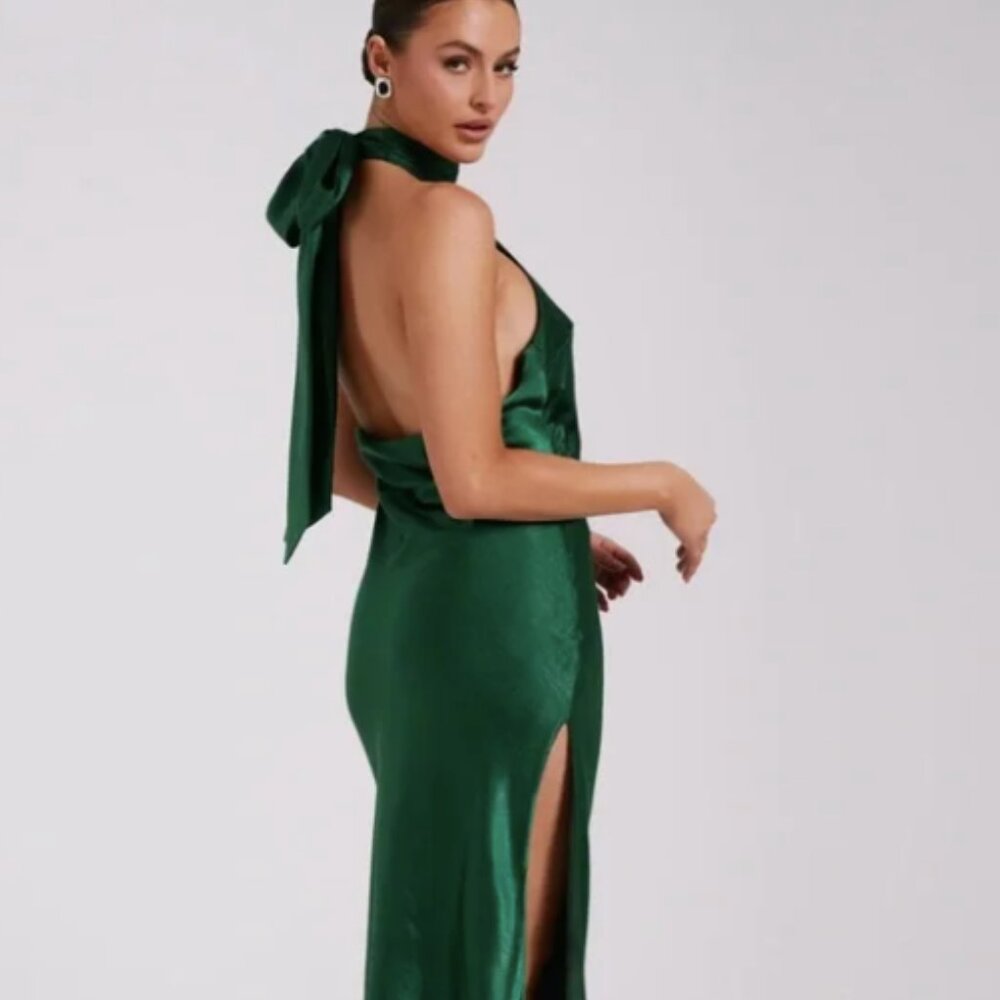 Meshki Paulette Satin Midi Dress With Bow